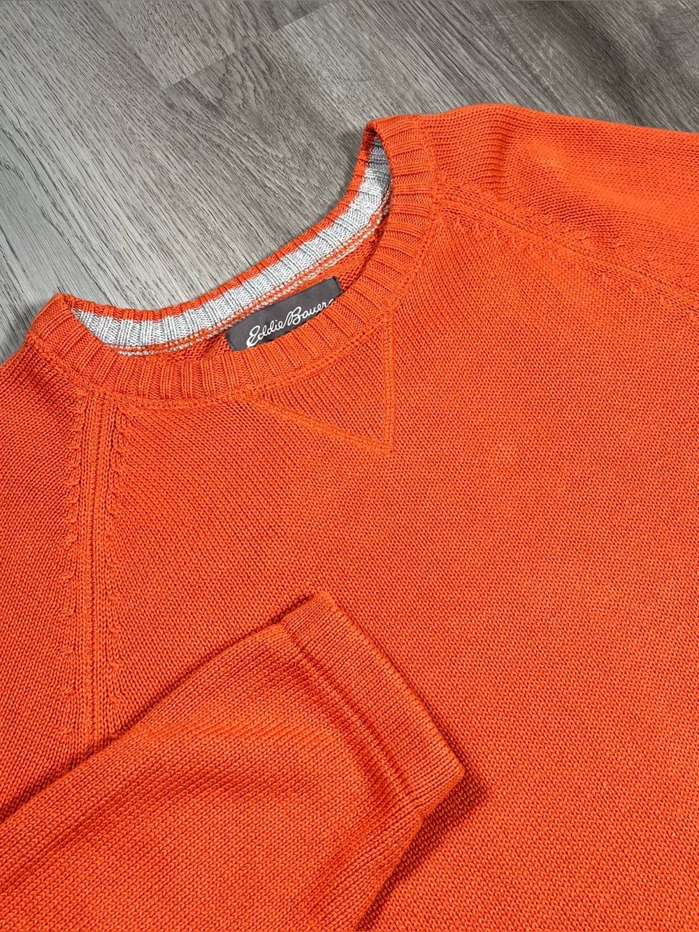 Vintage Eddie Bauer Sweater Men’s L Orange Knit Crew Neck Cotton Fall Pullover